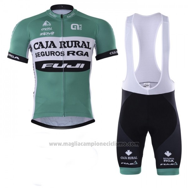 2018 Abbigliamento Ciclismo Caja Rural Verde Bianco Manica Corta e Salopette